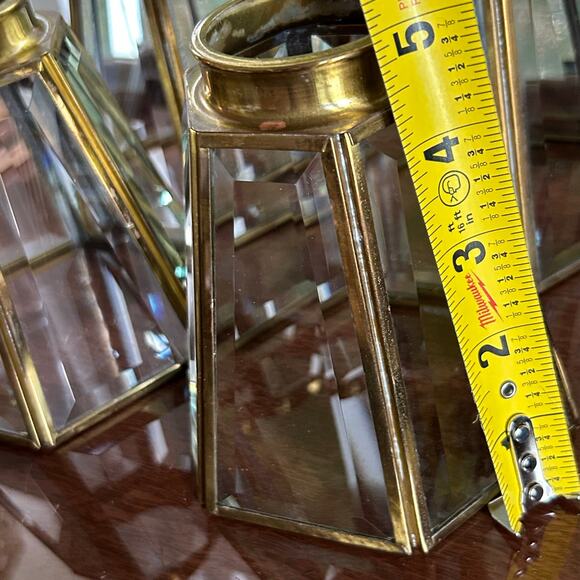 Set of 4 Faceted Glass & Brass Lamp Shades – 2” Fitter, 6-Panel Design - Picture 10 of 12